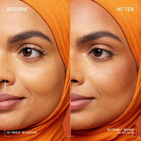 NYX PROFESSIONAL MAKEUP brush applying bronzer to cheek for seamless sculpt benefit