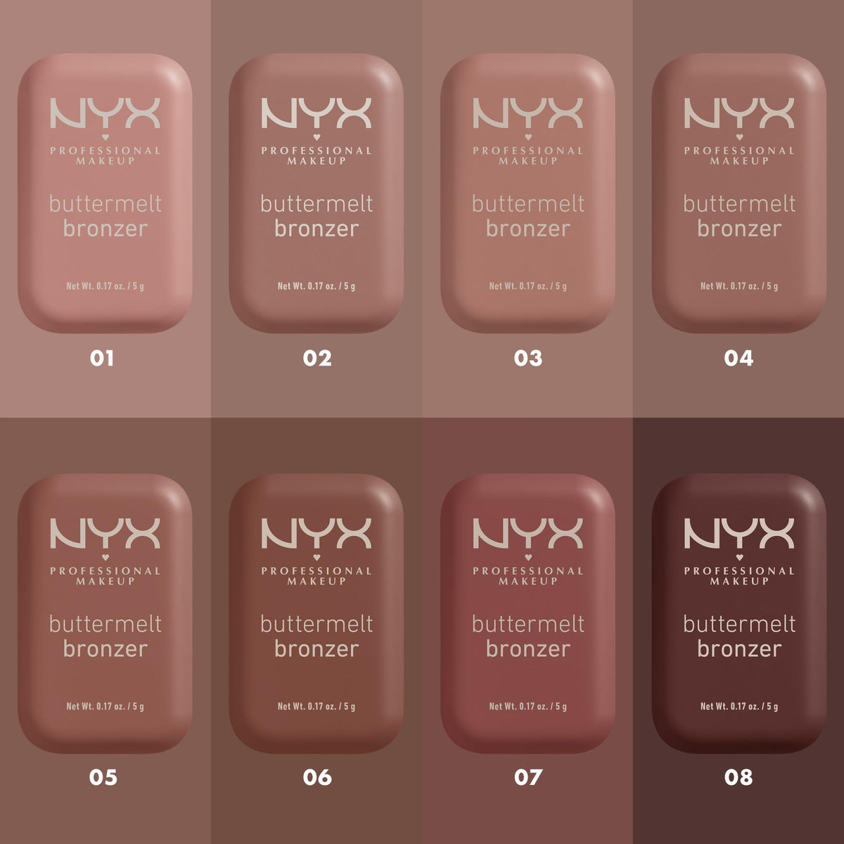 NYX PROFESSIONAL MAKEUP bronzer shown next to common items for size reference