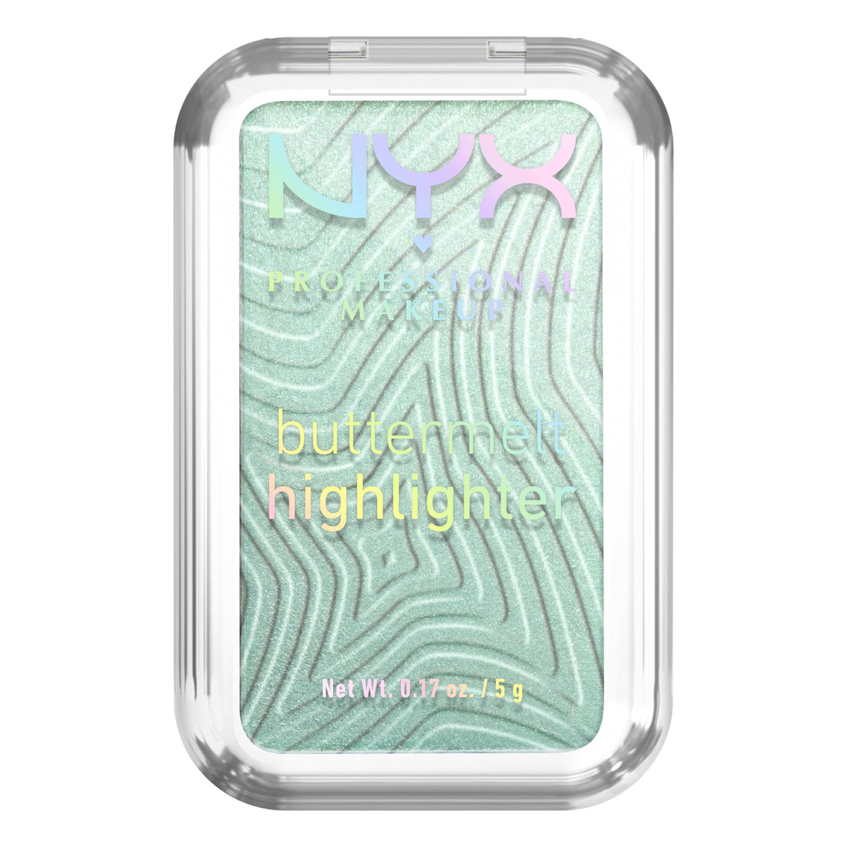 NYX PROFESSIONAL MAKEUP bottle-front packaging showing mint green shimmer and compact design