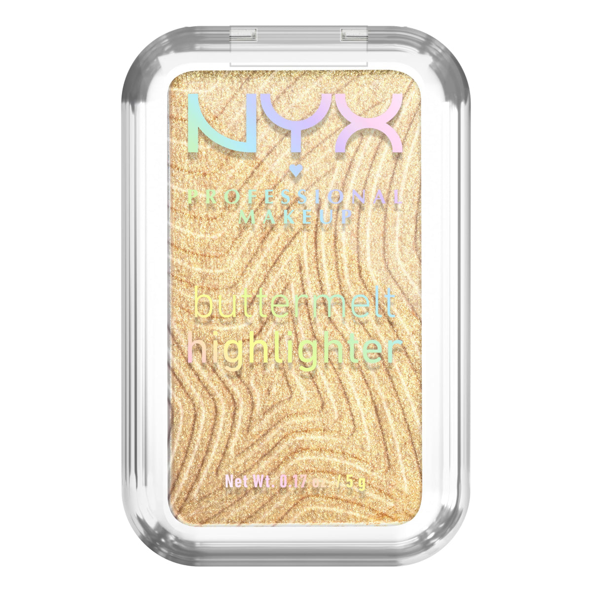NYX PROFESSIONAL MAKEUP front compact showing buttery gold finish and easy portability