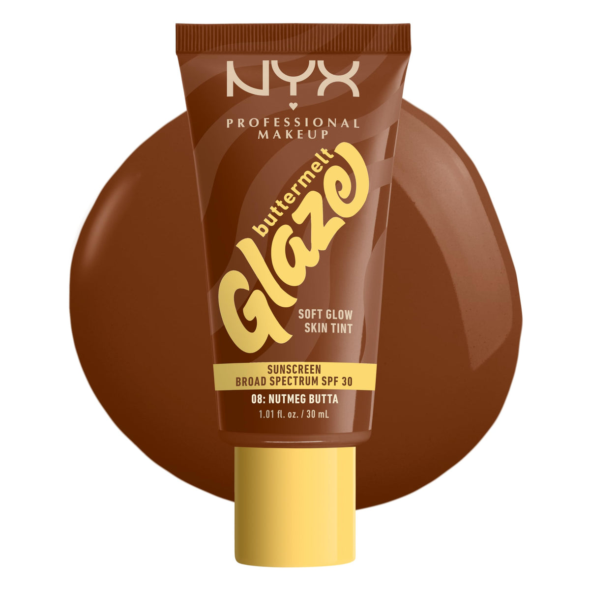 NYX Buttermelt Glaze front packaging showing shade and SPF 30 protection
