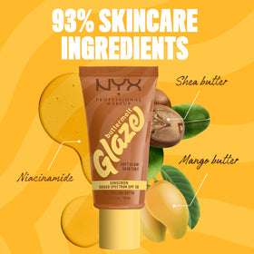 NYX PROFESSIONAL MAKEUP label reading Shea Butter, Mango Butter, Niacinamide for skin hydration