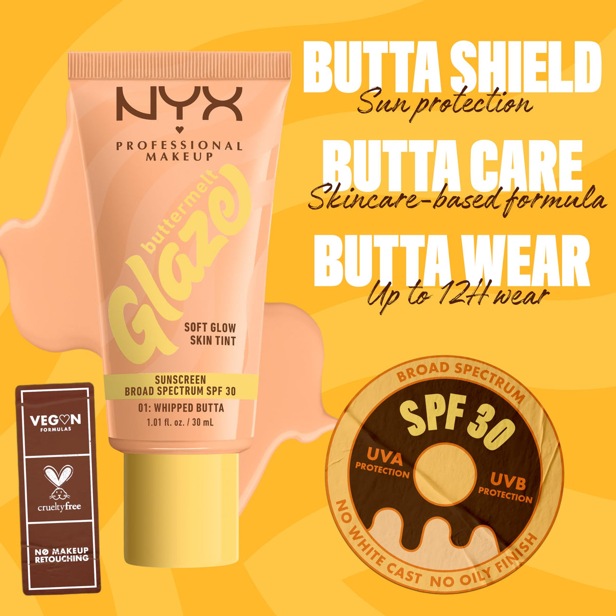 NYX Buttermelt Glaze swatches on arm showing shade 01 Whipped Butta