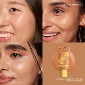 NYX PROFESSIONAL MAKEUP multiple shade swatches on arm illustrating buildable coverage