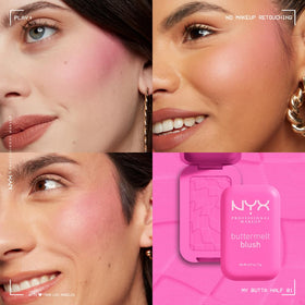 NYX PROFESSIONAL MAKEUP product label and pan displaying shade name and ingredient highlights