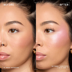 NYX Buttermelt macro pan close-up revealing frosty pink pearl finish and smooth texture benefit