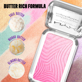 NYX Buttermelt next to coin size comparison indicating compact portability and travel-friendly benefit