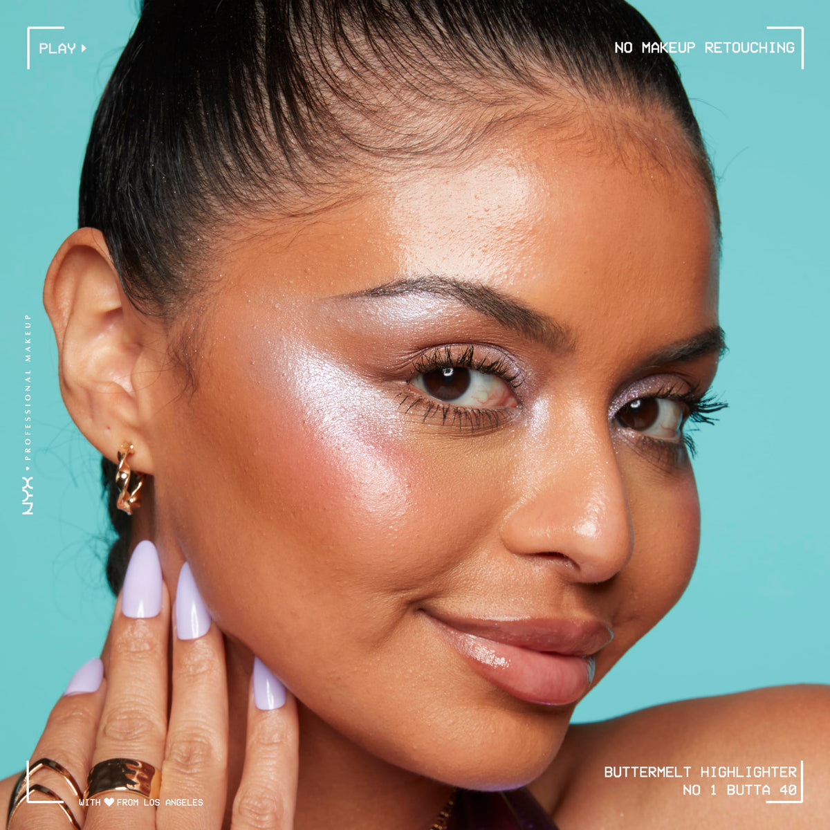 NYX PROFESSIONAL MAKEUP highlighter next to coin showing size and travel-friendly convenience