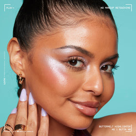 NYX PROFESSIONAL MAKEUP highlighter next to coin showing size and travel-friendly convenience