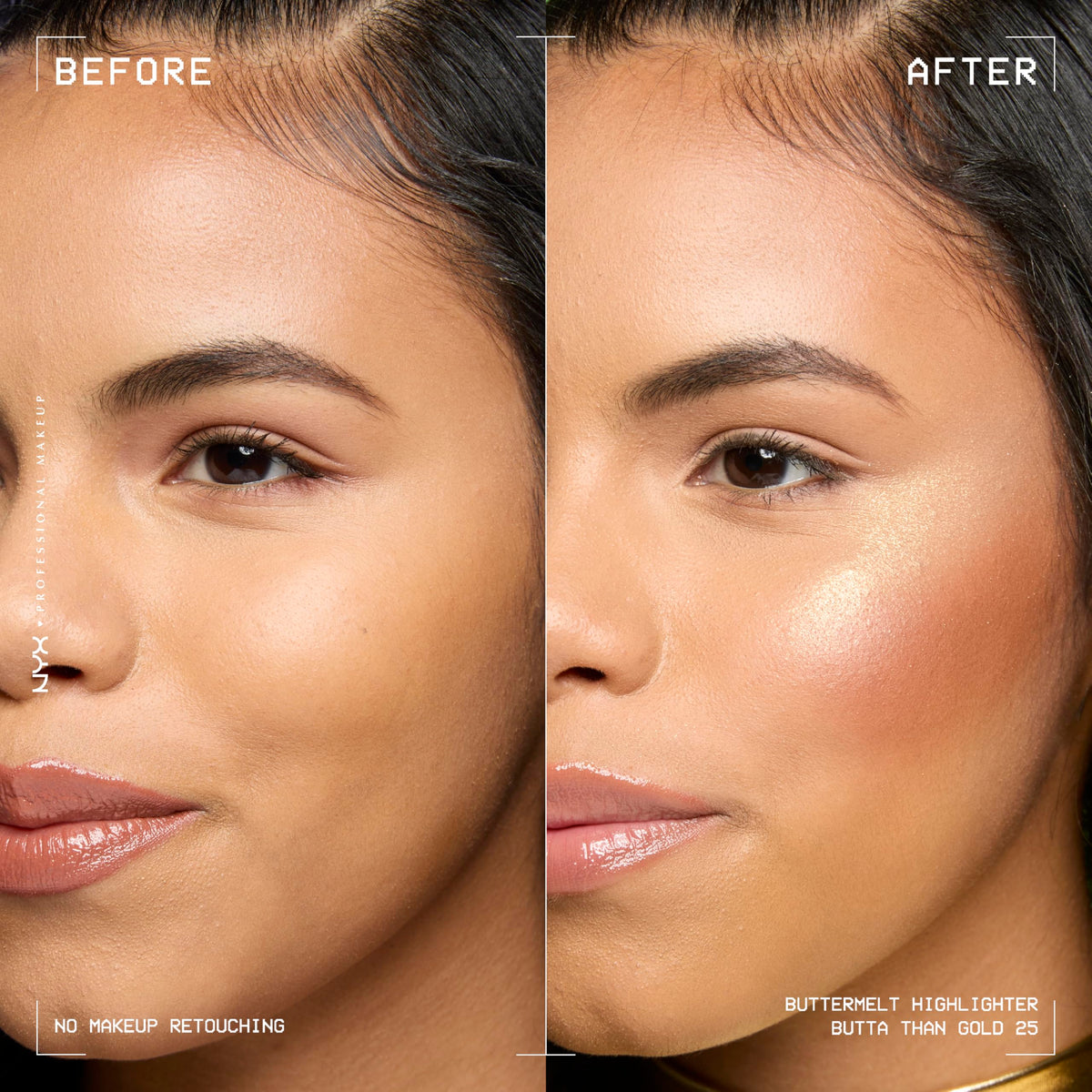 NYX PROFESSIONAL MAKEUP close-up of Buttermelt texture highlighting creamy shimmer payoff