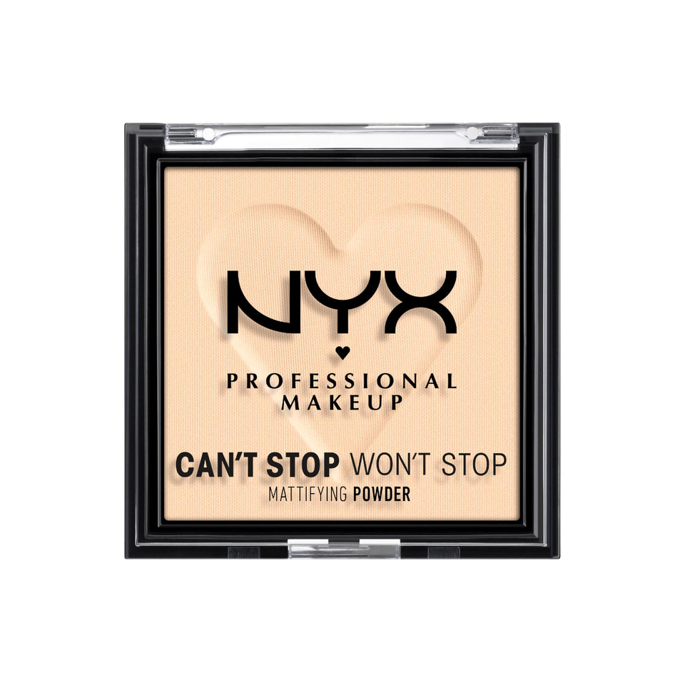 NYX PROFESSIONAL MAKEUP compact front view shows slim travel-ready design and secure closure