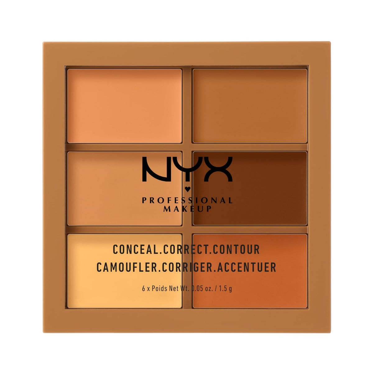 NYX PROFESSIONAL MAKEUP palette top view showing six shades for versatile correction