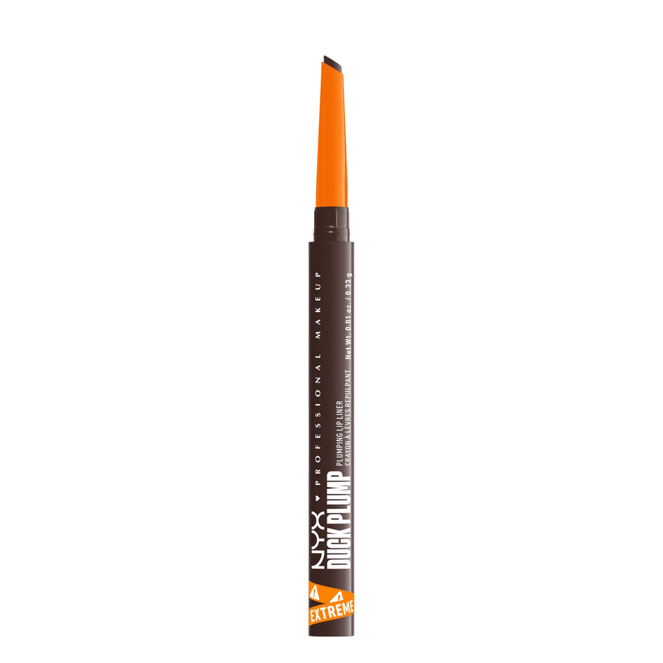 NYX PROFESSIONAL MAKEUP front packaging showing Dark Brown shade and branding benefit long-wear