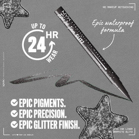 NYX PROFESSIONAL MAKEUP Epic Ink Glitz Liner brush-tip closeup reveals precise applicator for control