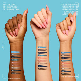 NYX PROFESSIONAL MAKEUP Epic Ink Glitz Liner applied on eye demonstrates bold metallic finish