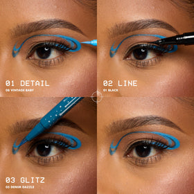 NYX PROFESSIONAL MAKEUP Epic Ink Glitz Liner paired with eyeshadow palette for layered looks