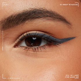 NYX PROFESSIONAL MAKEUP application on eye demonstrating crisp grey wing and even finish