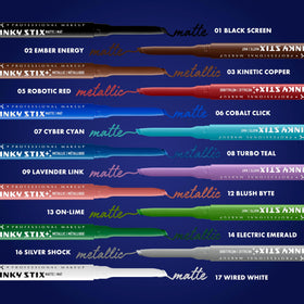 NYX PROFESSIONAL MAKEUP applied winged eyeliner demonstrating bold graphic look