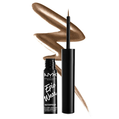 NYX PROFESSIONAL MAKEUP front packaging showing brown metal liner, clear product identity and benefit