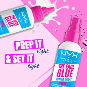 NYX PROFESSIONAL MAKEUP bottle next to hand for scale, conveys portable size and on the go convenience