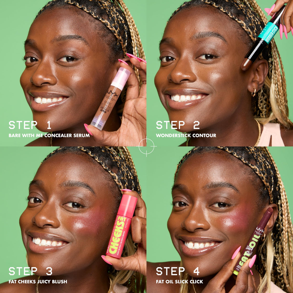 NYX PROFESSIONAL MAKEUP raspberry and kiwi visuals, highlights moisturizing ingredients