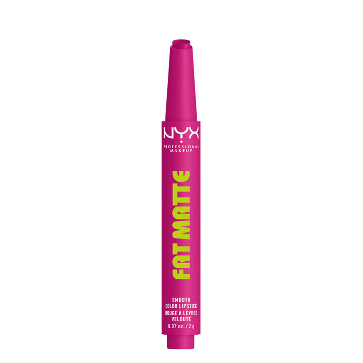 NYX PROFESSIONAL MAKEUP front packaging showing Fluffy Fuchsia and payoff