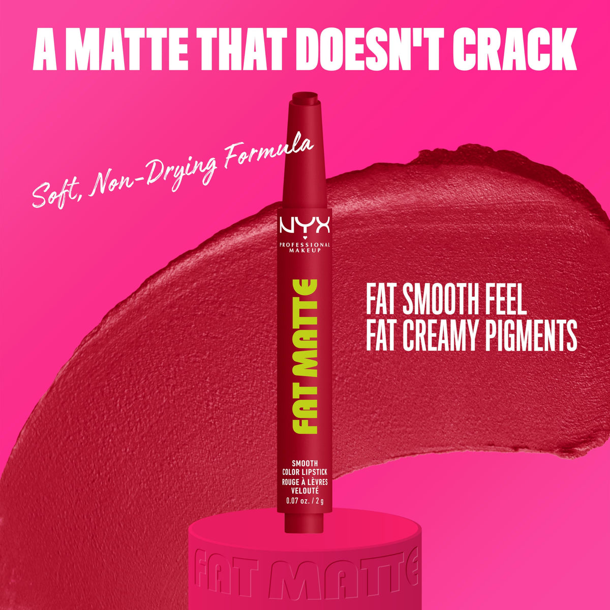 NYX PROFESSIONAL MAKEUP fat matte open with visible tip demonstrating easy application benefit