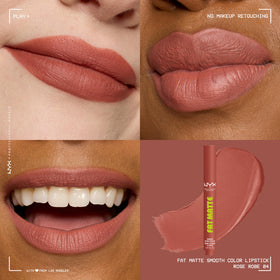NYX Fat Matte worn on lips in daylight highlighting comfortable matte finish