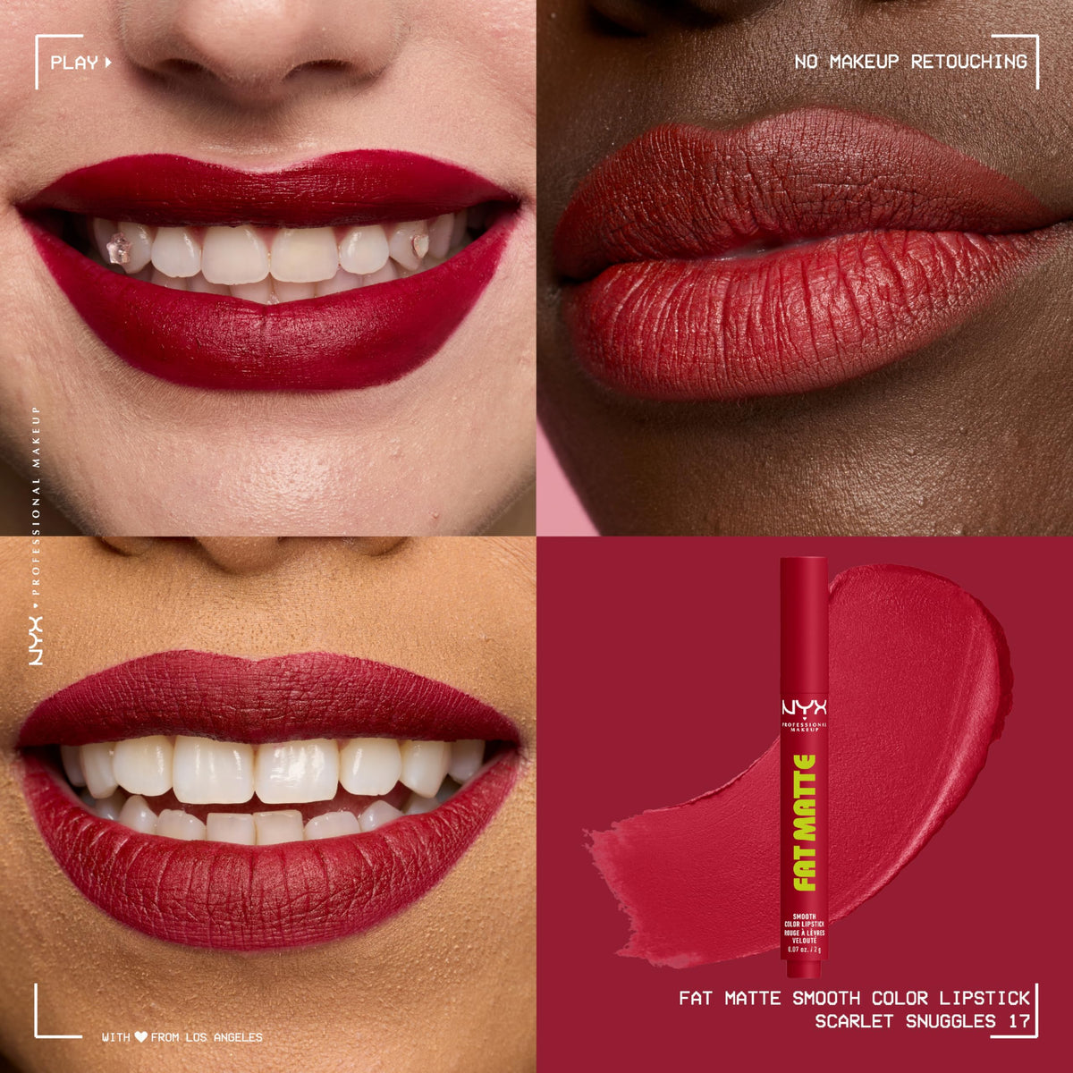 NYX PROFESSIONAL MAKEUP fat matte swatched on skin to show rich pigment and true color benefit