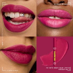 NYX PROFESSIONAL MAKEUP Hibiscus Hug applied on lips showing vibrant magenta payoff