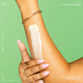 NYX PROFESSIONAL MAKEUP lotion applied on arm, smooth radiant non-greasy finish