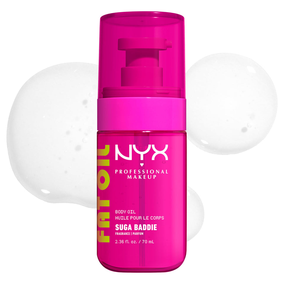 NYX PROFESSIONAL MAKEUP bottle front packaging shows glossy finish and branding benefit
