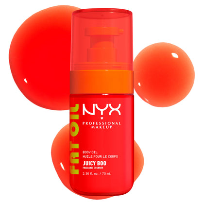 NYX Fat Oil front packaging showing vibrant Juicy Boo label and citrus scent benefit
