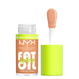 NYX Fat Oil Lip Drip front tube showing coconut cutie shimmer and glossy finish