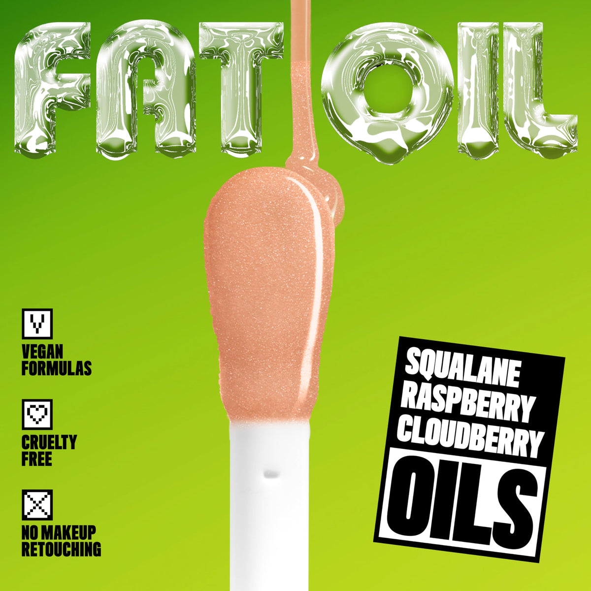NYX Fat Oil Lip Drip packaging label displaying product name and vegan claim