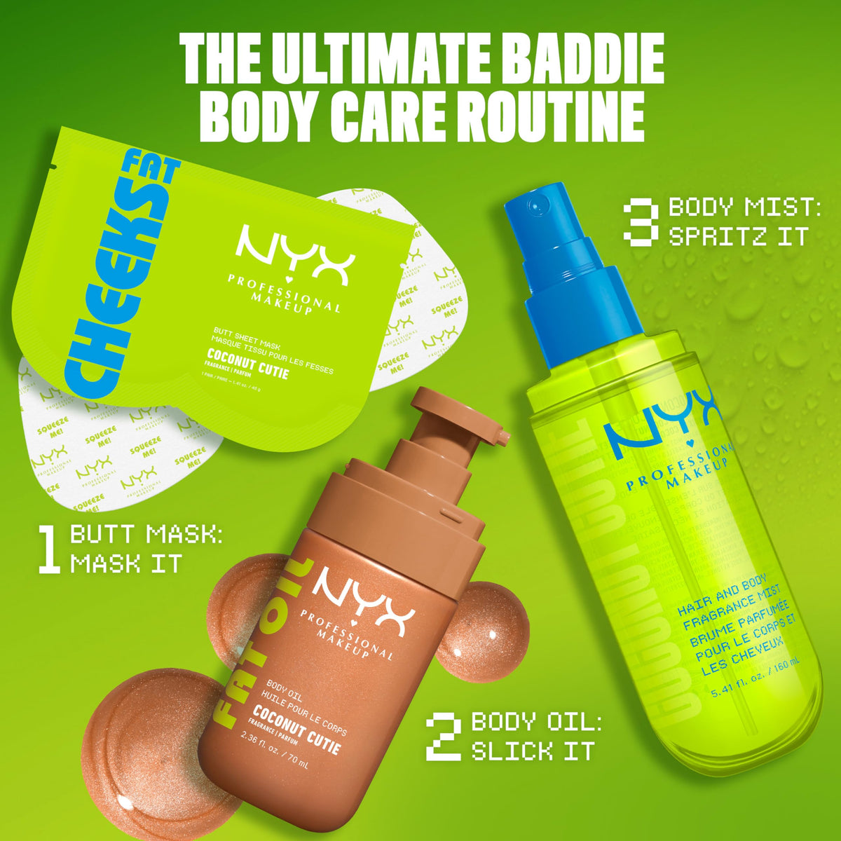NYX Fat Oil Lip Drip paired with Fat Oil Body pieces to mix scent and shine