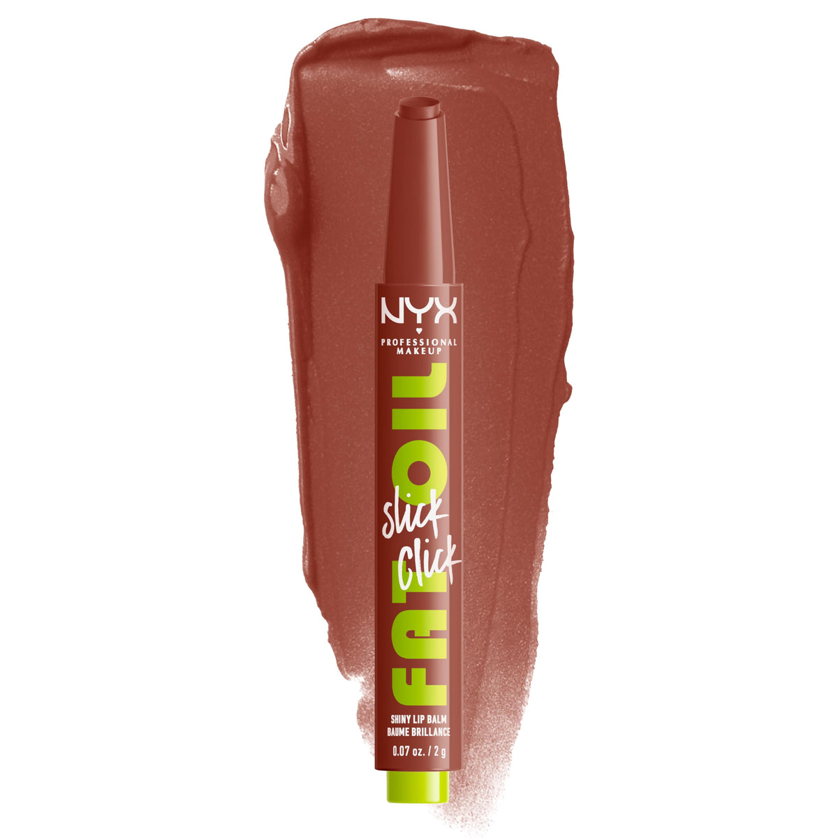 NYX PROFESSIONAL MAKEUP front packaging showing shade and click-up tube for convenience