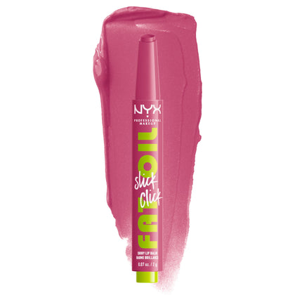 NYX PROFESSIONAL MAKEUP front packaging of Fat Oil Slick Click showing sleek tube and shade name for easy choice