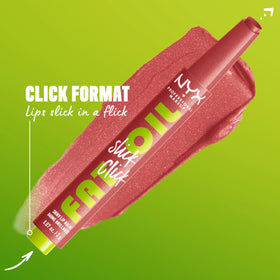 NYX PROFESSIONAL MAKEUP lip swatch on model showing pigmented glossy tint, wearable color payoff