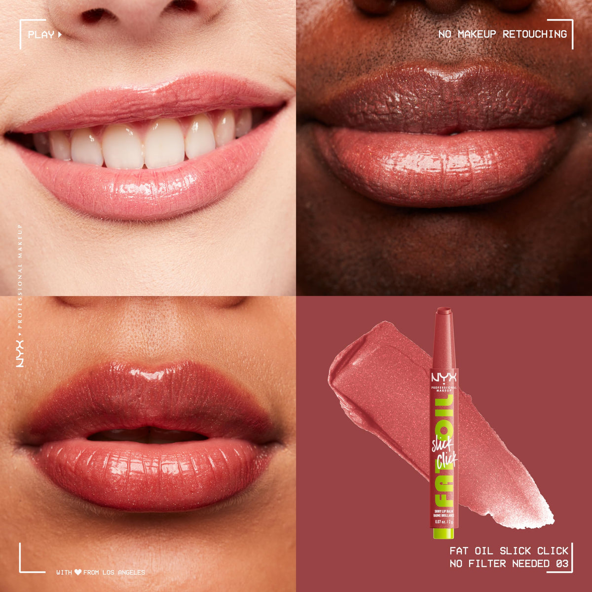 NYX PROFESSIONAL MAKEUP close-up of glossy balm texture, shows smooth non-sticky finish