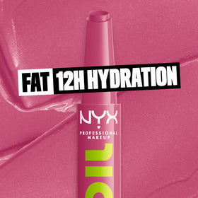 NYX PROFESSIONAL MAKEUP texture swirl of Fat Oil Slick Click highlighting glossy, lightweight formula benefit