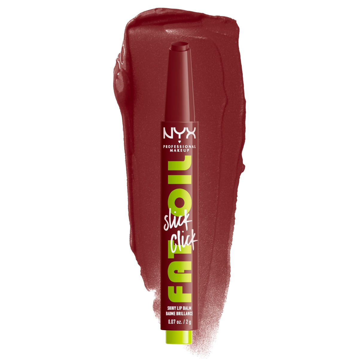 NYX PROFESSIONAL MAKEUP front packaging showing shade and glossy finish benefit