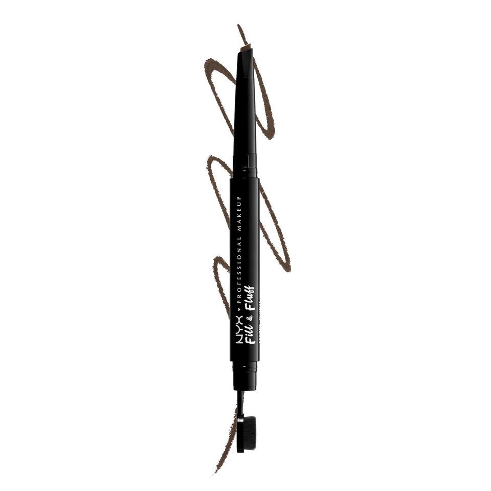 NYX PROFESSIONAL MAKEUP front packaging showing Ash Brown pencil and benefits