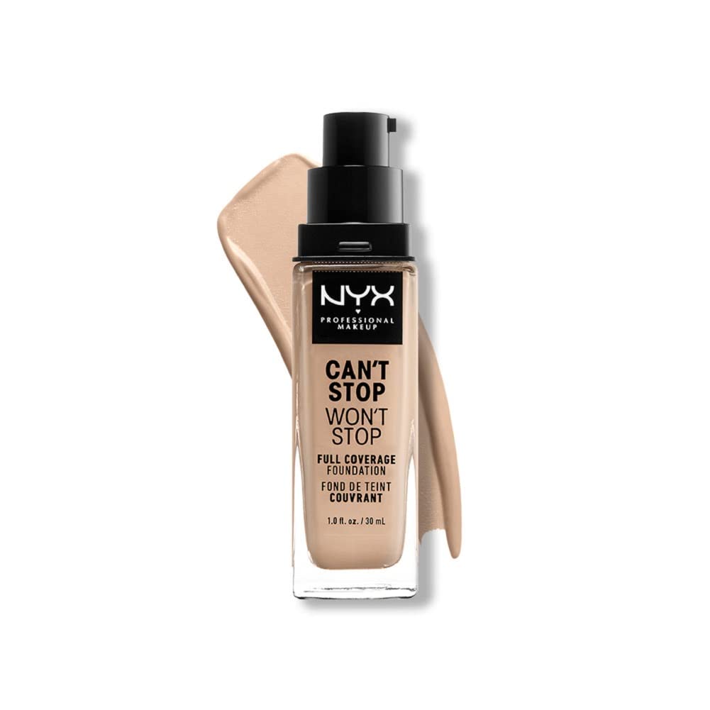 NYX PROFESSIONAL MAKEUP bottle front showing Light Ivory shade benefit long-wear