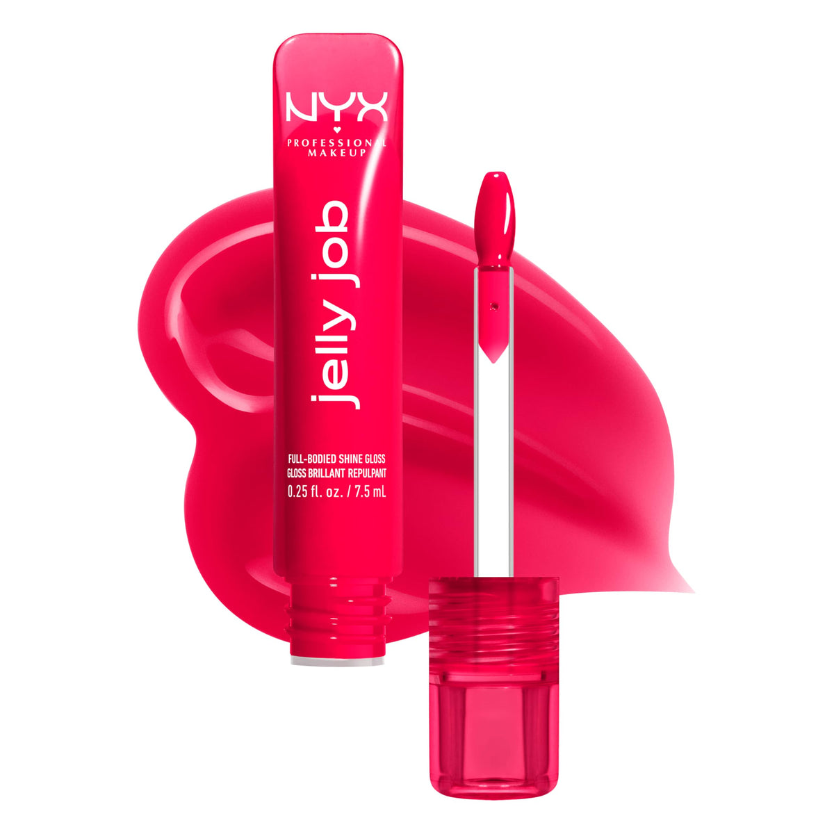 NYX PROFESSIONAL MAKEUP front packaging showing Cherry Jelly gloss and branding benefit glossy appearance