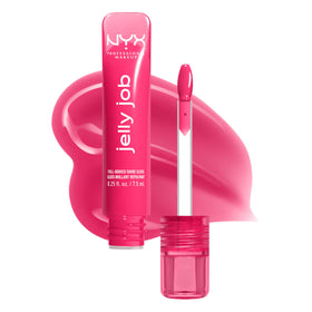 NYX PROFESSIONAL MAKEUP front packaging showing bright pink Jelly Job gloss benefit of glossy finish