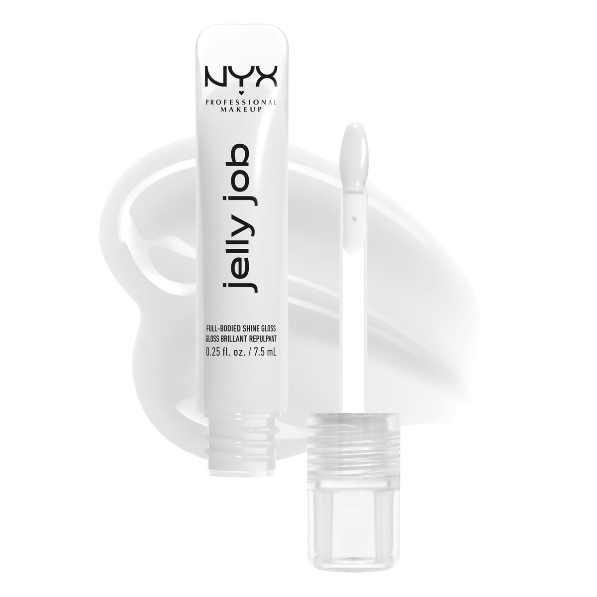 NYX PROFESSIONAL MAKEUP front tube showing clear jelly gloss and branding for glossy finish