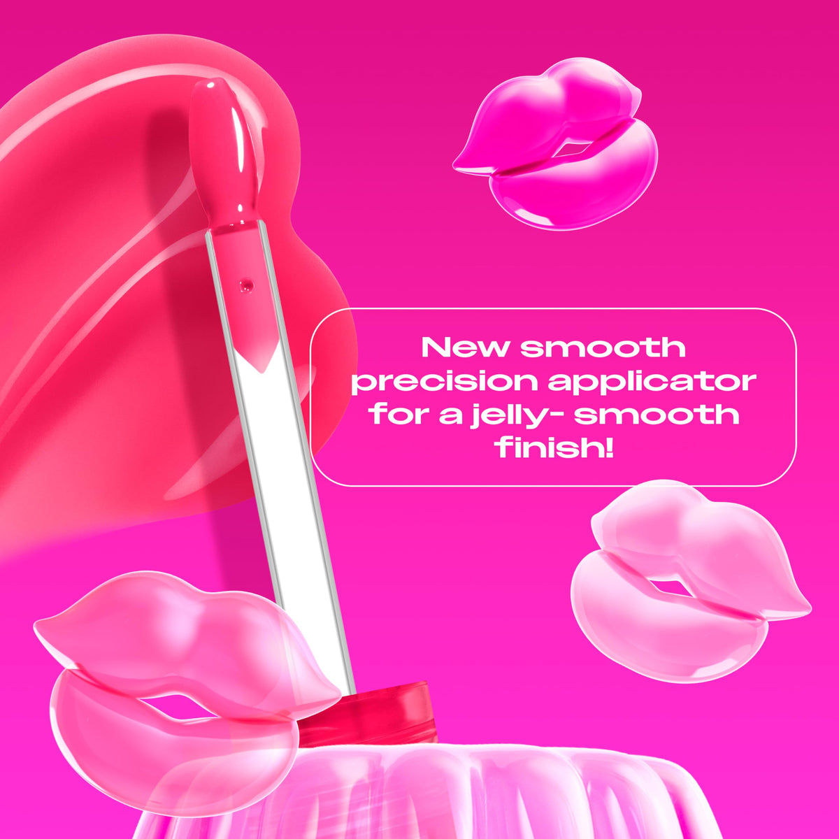 NYX PROFESSIONAL MAKEUP lip swatch closeup illustrating Juicy Jelly bright pink glassy shine