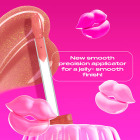 NYX PROFESSIONAL MAKEUP lip swatch on model showing nude-pearl shimmer and volumizing effect