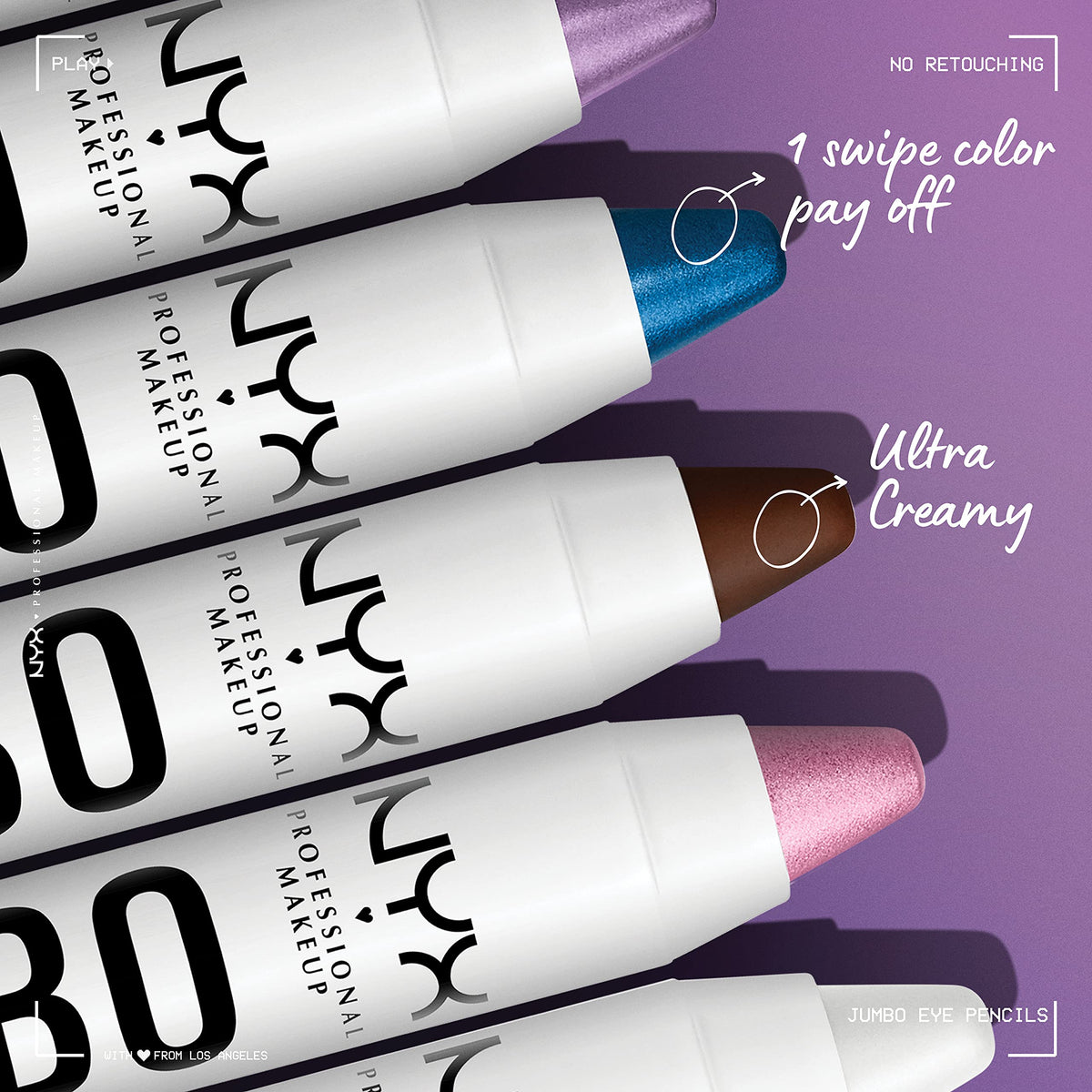 NYX PROFESSIONAL MAKEUP close-up of creamy jumbo tips illustrating smooth glide